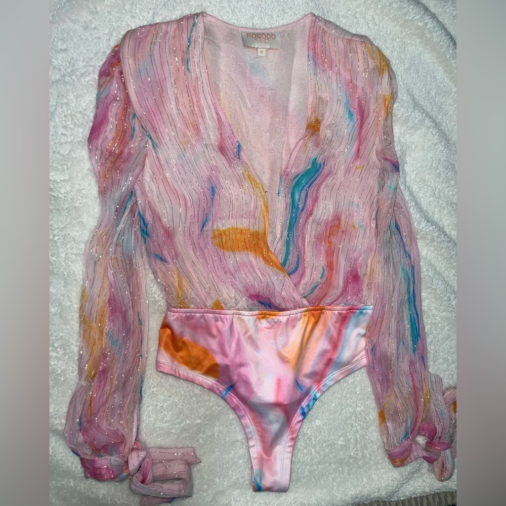 Rococo Sand Pink and Orange Bodysuit Vibrant One Piece